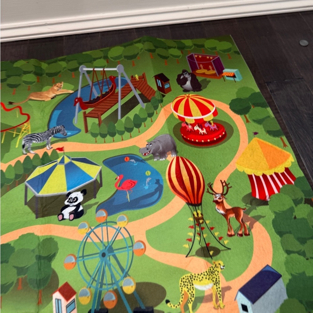 Colorful Zoo Themed Play Mat for Imaginative Play Kids Toddlers - Picture 4 of 7
